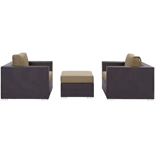 Convene 3 Piece Outdoor Patio Sofa Set Mcoha in Espresso Mocha by Modway