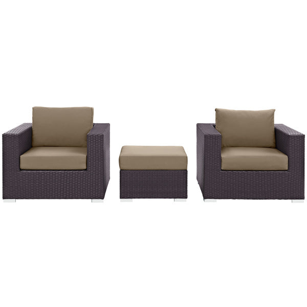 Convene 3 Piece Outdoor Patio Sofa Set Mcoha in Espresso Mocha by Modway
