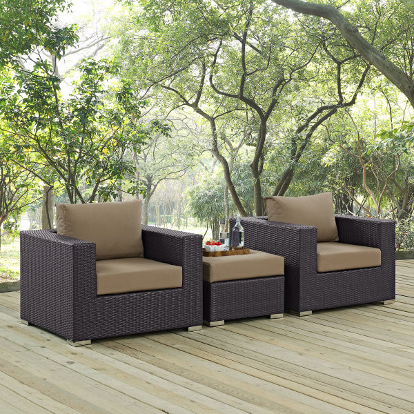 Convene 3 Piece Outdoor Patio Sofa Set Mcoha in Espresso Mocha by Modway