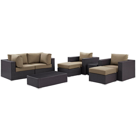 Convene 8 Piece Outdoor Patio Sectional Set in Espresso Mocha by Modway