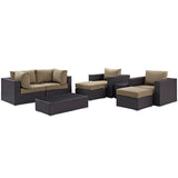 Convene 8 Piece Outdoor Patio Sectional Set in Espresso Mocha by Modway
