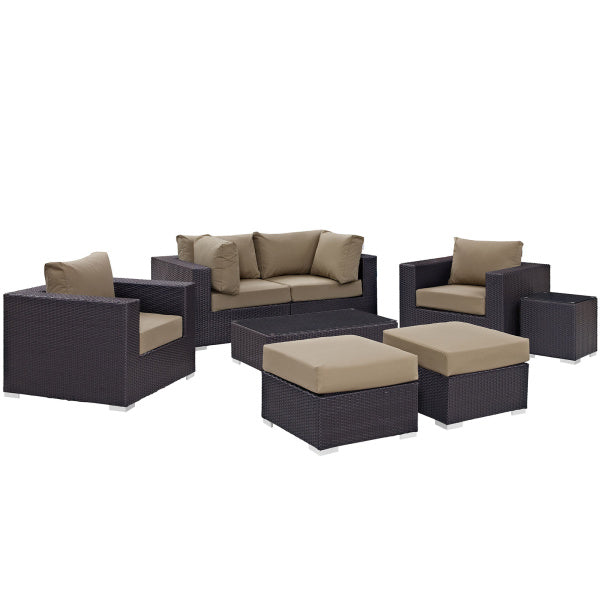 Convene 8 Piece Outdoor Patio Sectional Set in Espresso Mocha by Modway