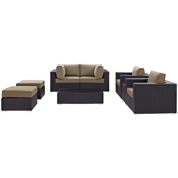 Convene 8 Piece Outdoor Patio Sectional Set in Espresso Mocha by Modway