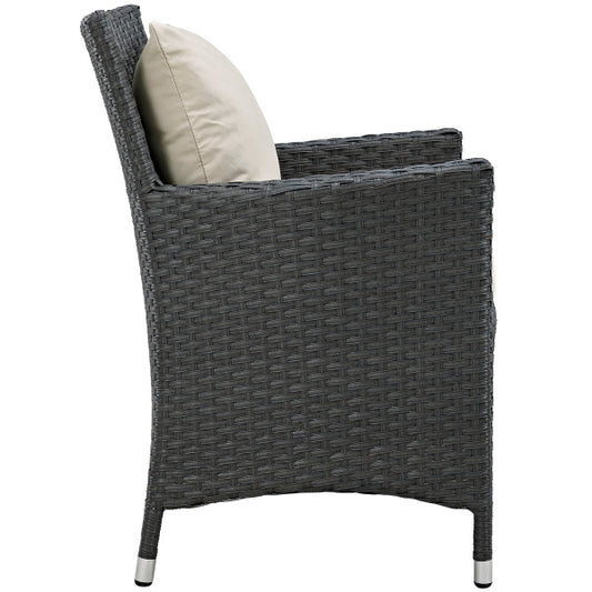 Sojourn 2 Piece Outdoor Patio Sunbrella Dining Set Arm Chairs in Antique Canvas Beige by Modway