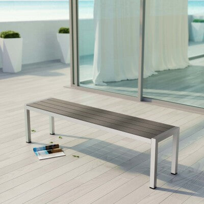 Shore Outdoor Patio Aluminum Bench Silver Gray by Modway