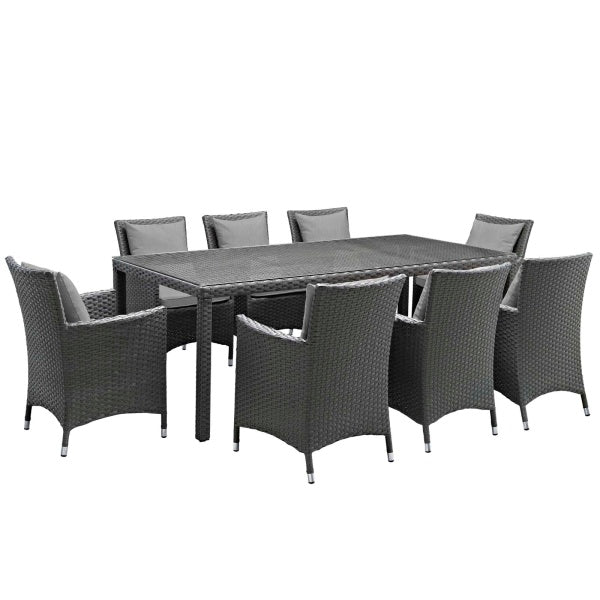 Sojourn 9 Piece Outdoor Patio Sunbrella Dining Set in Canvas By Modway