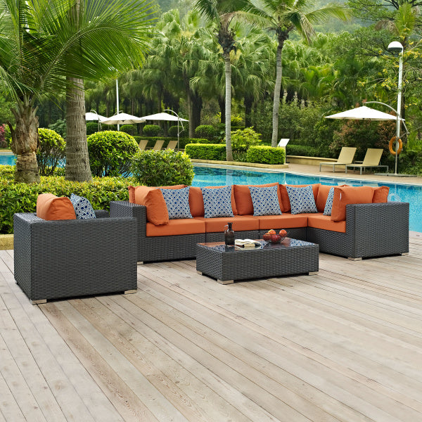 Sojourn 7 Piece Outdoor Patio Sunbrella Sectional Set in Canvas Tuscan by Modway