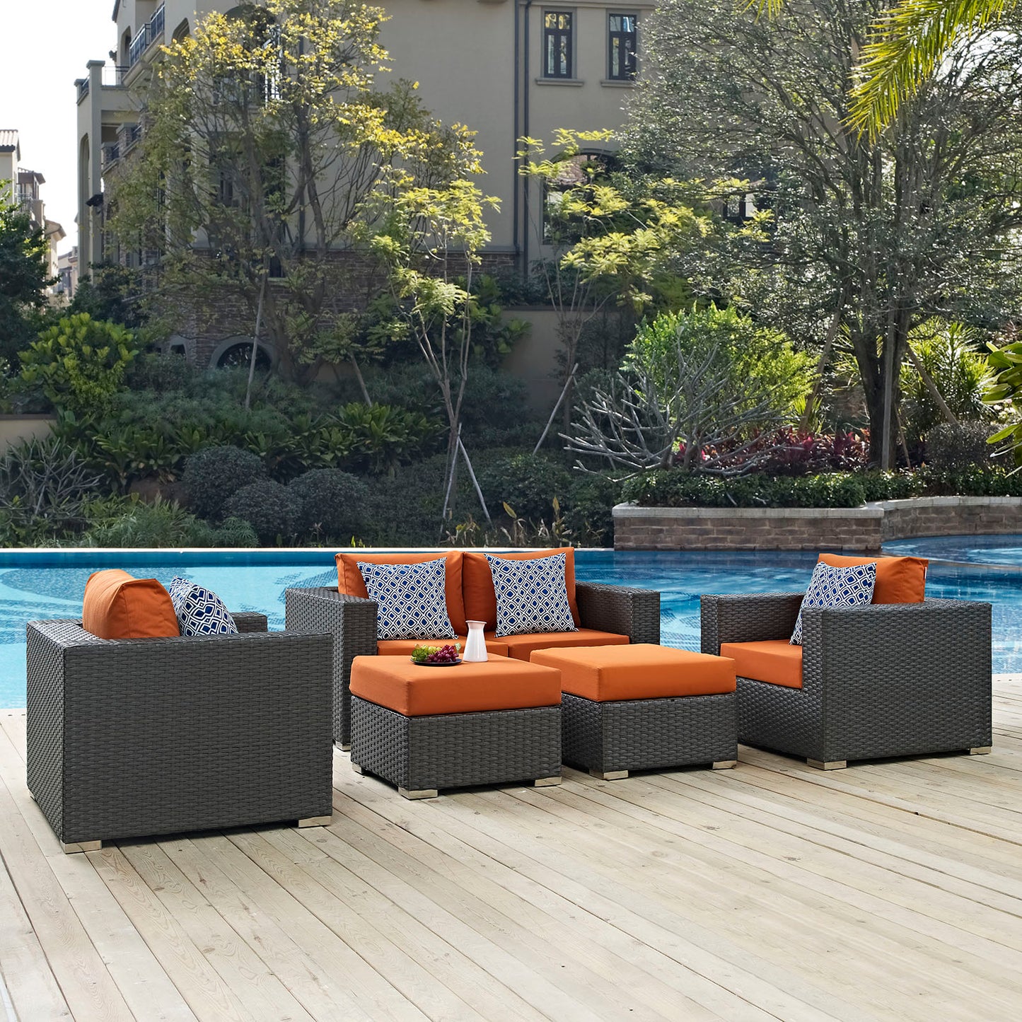 Sojourn 5 Piece Outdoor Patio Sunbrella Sectional Set in Canvas Tuscan by Modway
