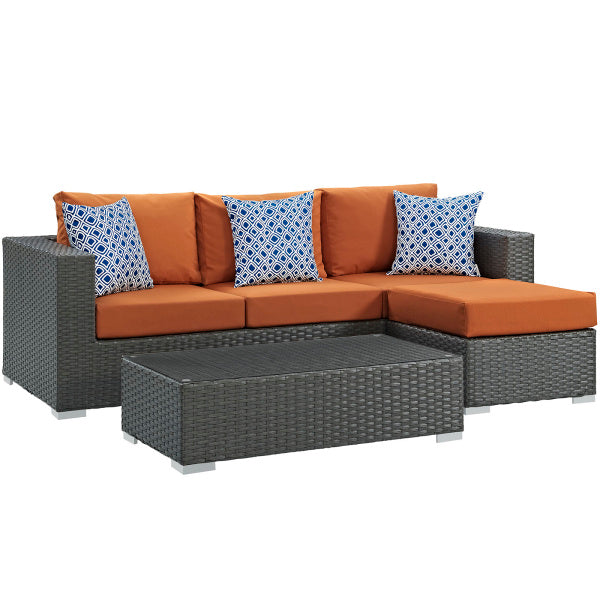 Sojourn 3 Piece Outdoor Patio Sunbrella Sectional Set by Modway