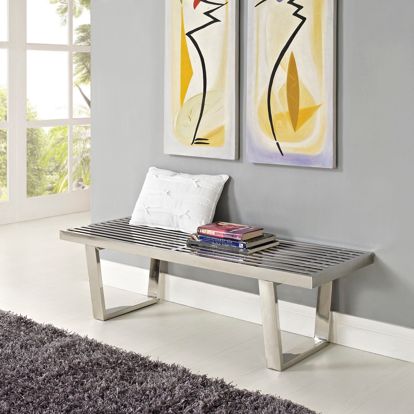 Sauna 4' Stainless Steel Bench Silver by Modway