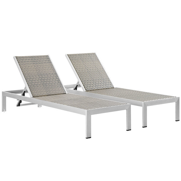 Shore Chaise Outdoor Patio Aluminum Set of 2 Silver Gray by Modway
