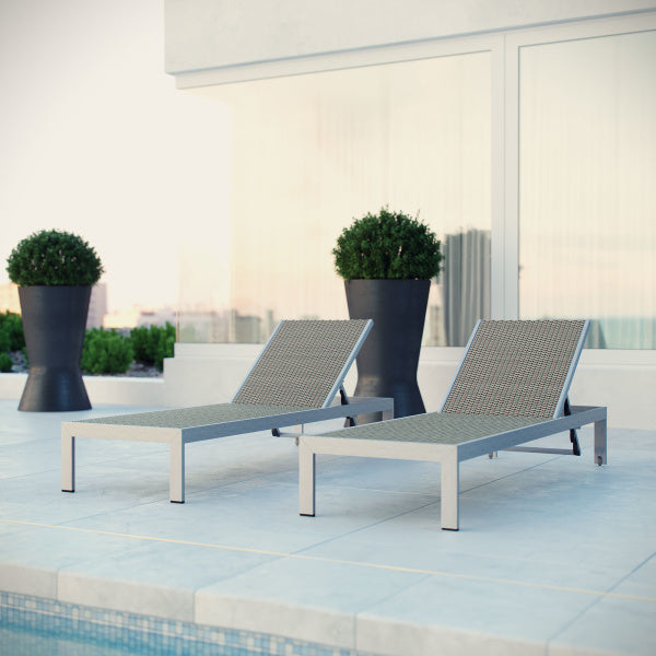 Shore Chaise Outdoor Patio Aluminum Set of 2 Silver Gray by Modway