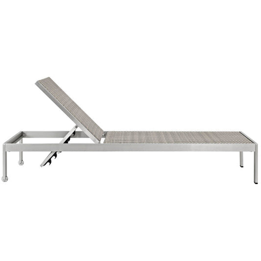 Shore Chaise Outdoor Patio Aluminum Set of 2 Silver Gray by Modway