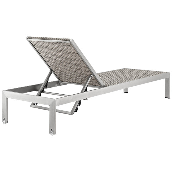 Shore Outdoor Patio Aluminum Rattan Chaise Silver Gray by Modway