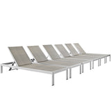 Shore Chaise Outdoor Patio Aluminum Set of 6 Silver Gray by Modway