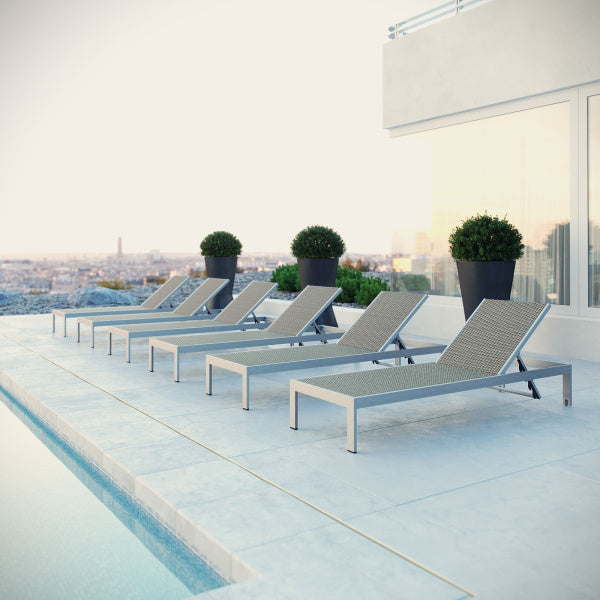 Shore Chaise Outdoor Patio Aluminum Set of 6 Silver Gray by Modway