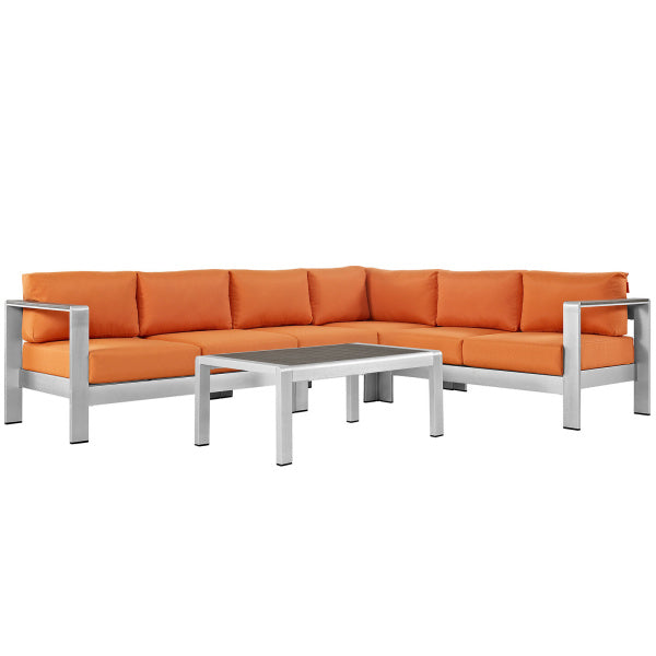 Shore 5 Piece Outdoor Patio Aluminum Sectional Sofa Set Silver by Modway