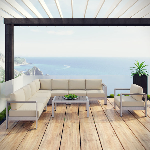 Shore 7 Piece Outdoor Patio Aluminum Sectional Sofa Set by Modway