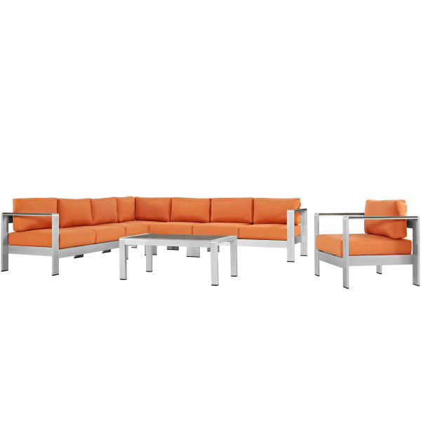 Shore 7 Piece Outdoor Patio Aluminum Sectional Sofa Set by Modway