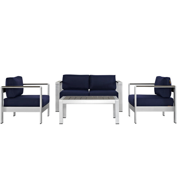 Shore 4 Piece Outdoor Patio Aluminum Sectional Sofa Set Silver Gray by Modway