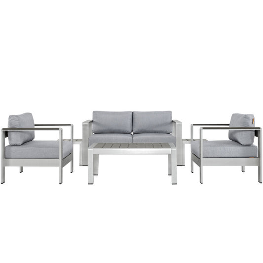 Shore 6 Piece Outdoor Patio Aluminum Sectional Sofa Set Silver Gray by Modway