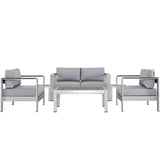 Shore 6 Piece Outdoor Patio Aluminum Sectional Sofa Set Silver Gray by Modway
