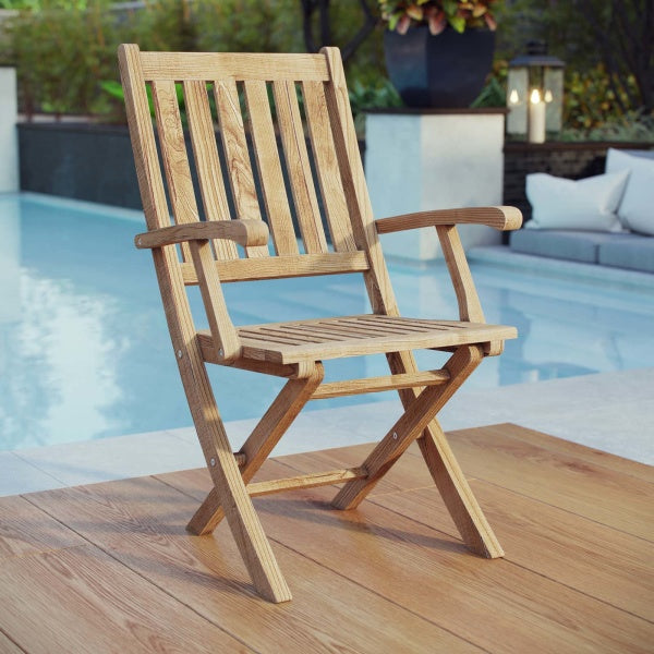 Marina Outdoor Patio Teak Folding Chair Natural Arm Chair by Modway