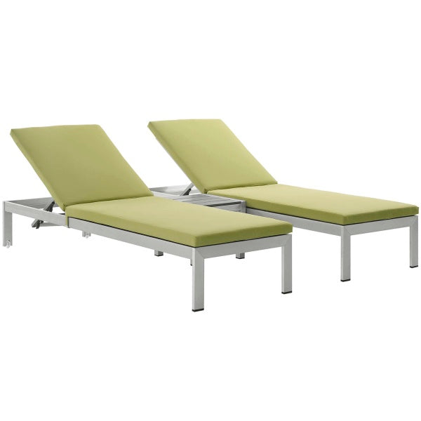 Shore 3 Piece Outdoor Patio Aluminum Chaise with Cushions by Modway