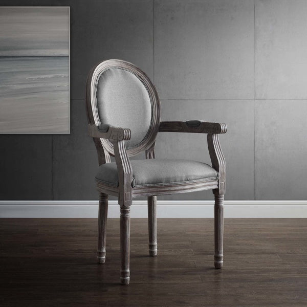 Emanate Vintage French Upholstered Fabric Dining Armchair Light Gray by Modway