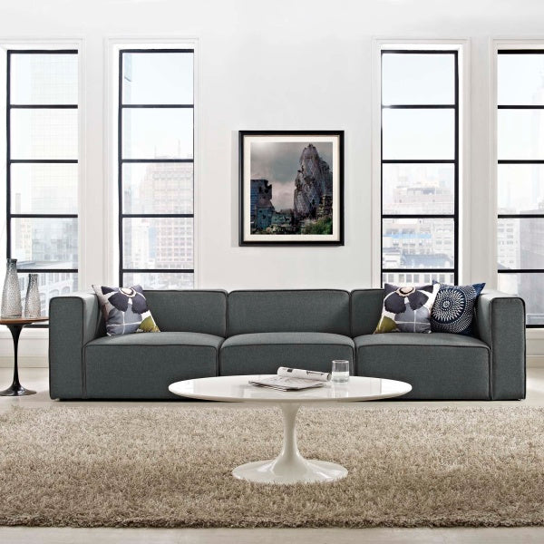 Mingle 3 Piece Upholstered Fabric Sectional Sofa Set | Polyester by Modway