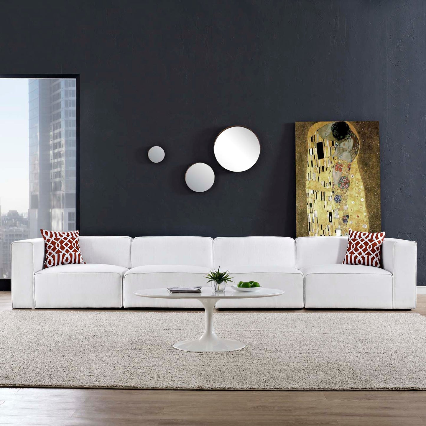Mingle 4 Piece Upholstered Fabric Sectional Sofa Set | Polyester by Modway