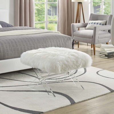 Swift Sheepskin Bench Clear White by Modway