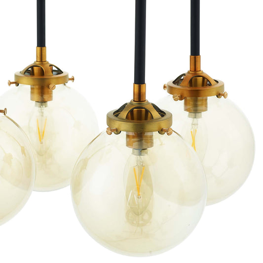 Ambition Amber Glass And Antique Brass 8 Light Pendant Chandelier in Black by Modway
