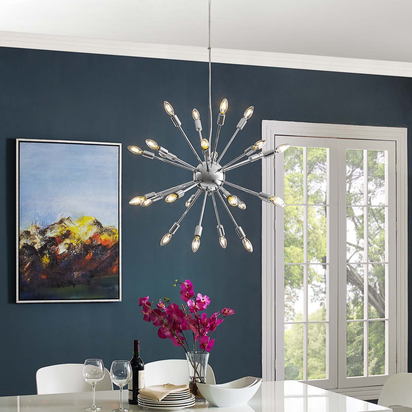 Gamut Metal Chandelier in White by Modway