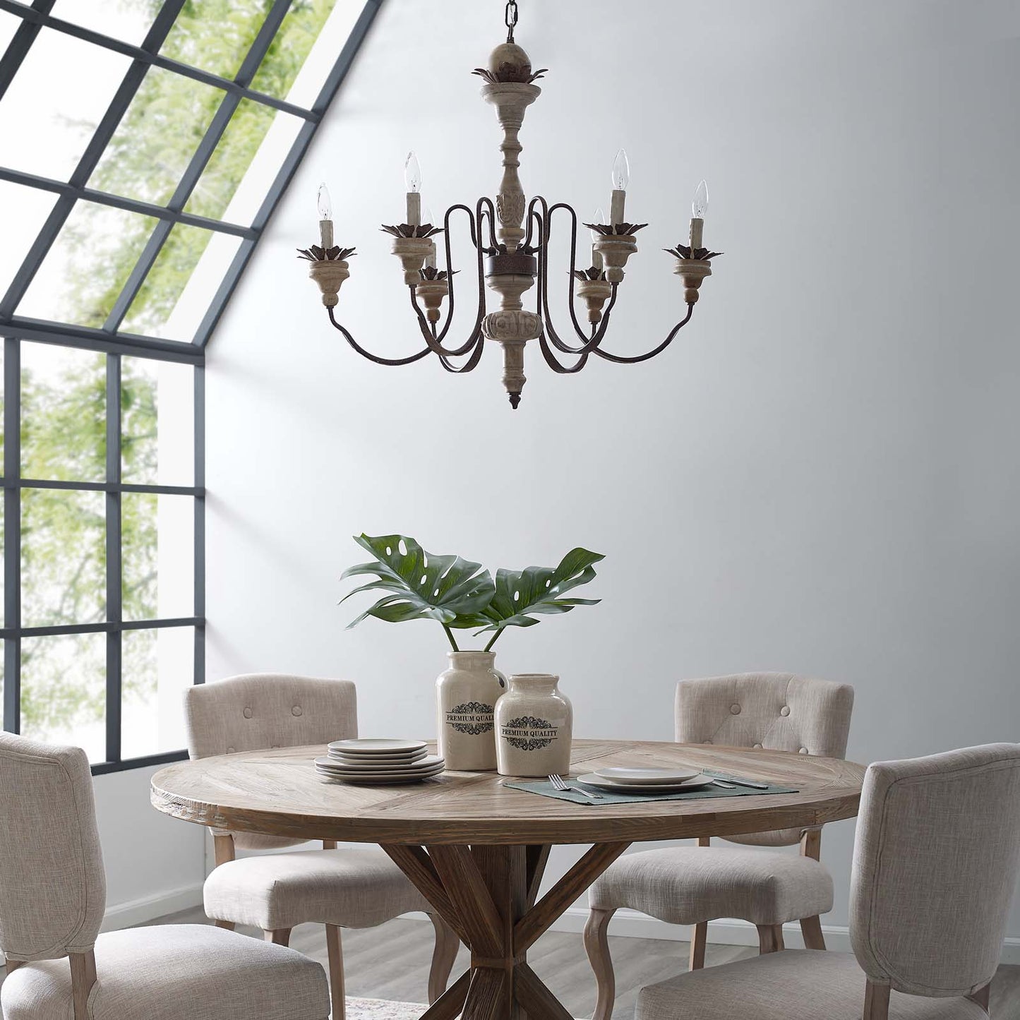 Bountiful Vintage French Pendant Ceiling Light Candelabra Chandelier in Brown by Modway