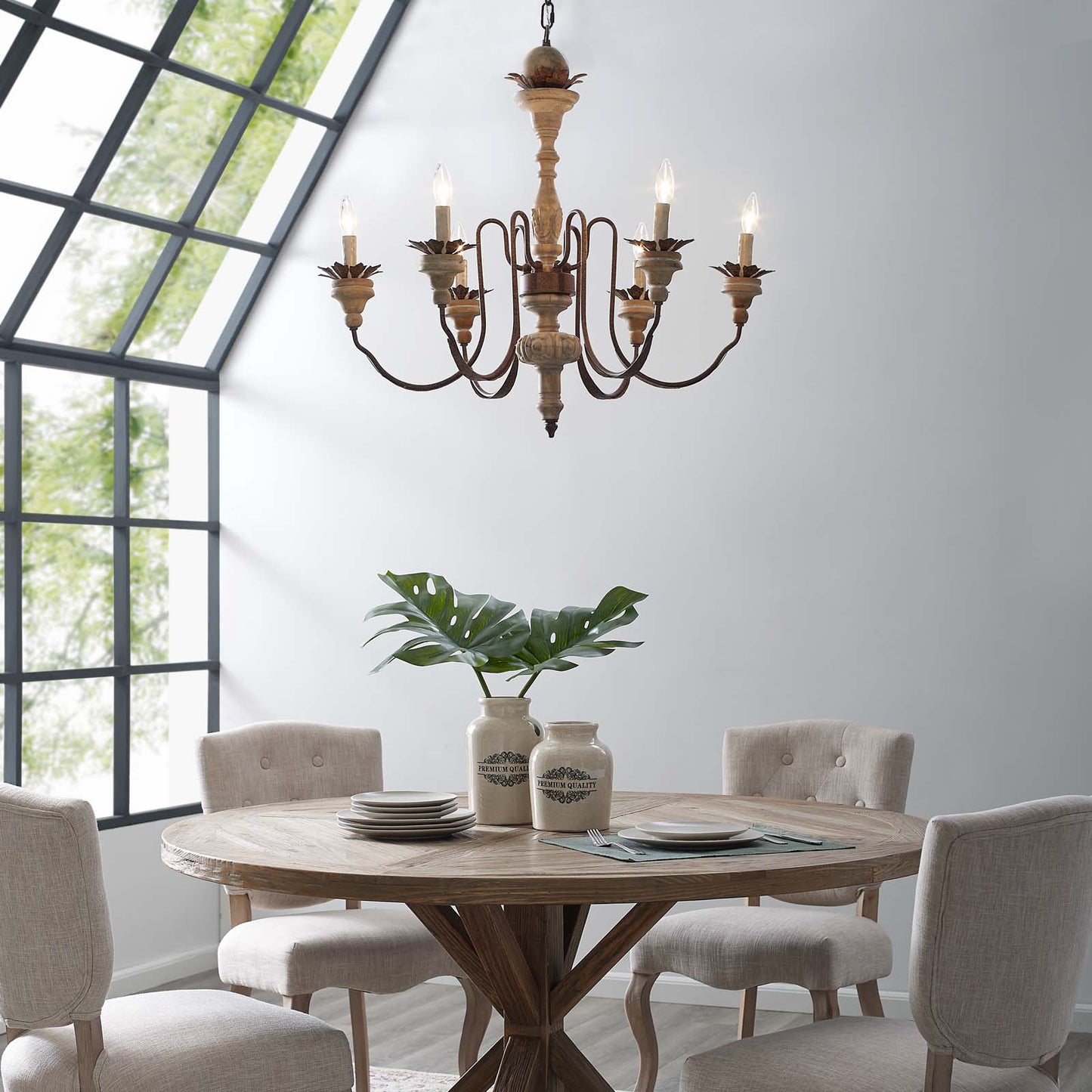 Bountiful Vintage French Pendant Ceiling Light Candelabra Chandelier in Brown by Modway