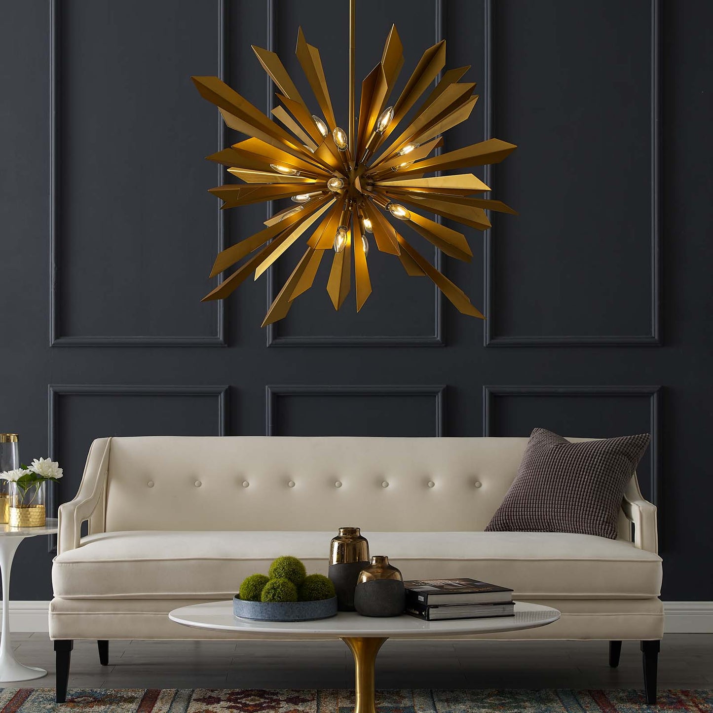 Pervade Starburst Brass Pendant Light Chandelier in Gold by Modway