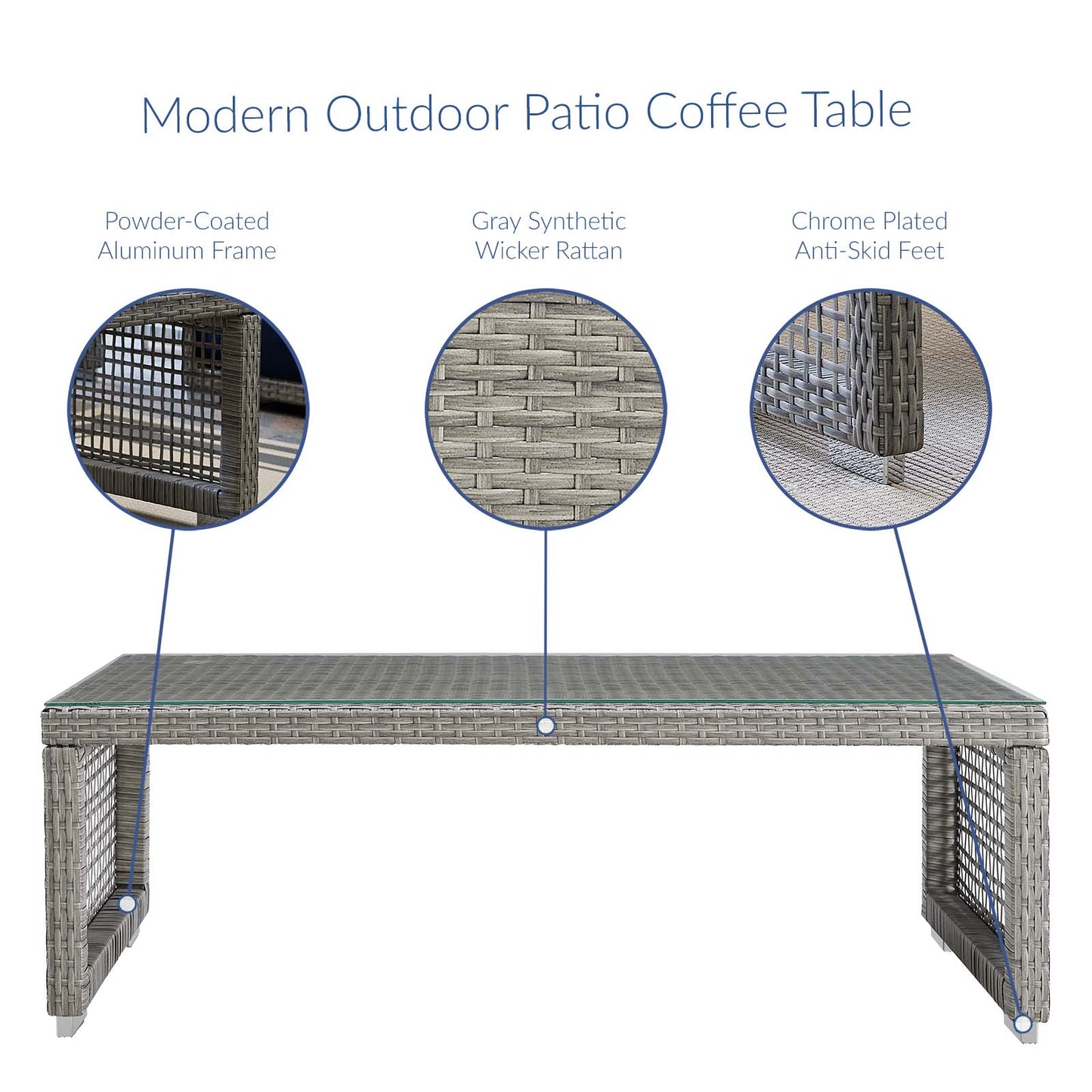 Aura Rattan Outdoor Patio Coffee Table Gray by Modway