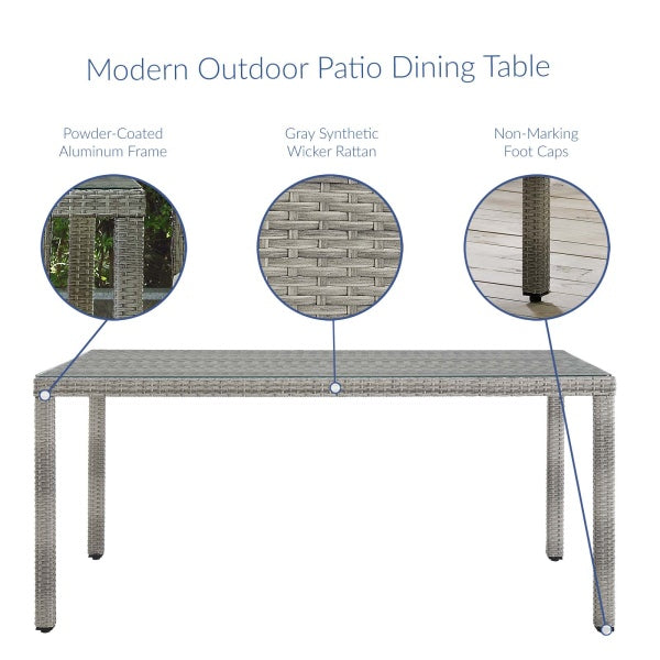 Aura 68" Outdoor Patio Wicker Rattan Dining Table Gray By Modway