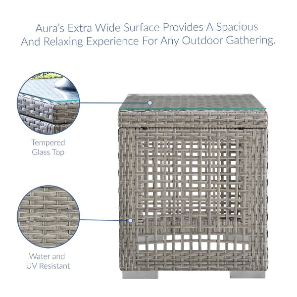 Aura Outdoor Patio Wicker Rattan Side Table Gray By Modway