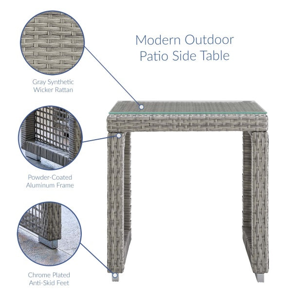 Aura Outdoor Patio Wicker Rattan Side Table Gray By Modway