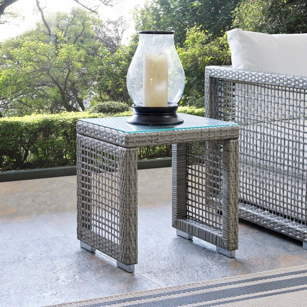 Aura Outdoor Patio Wicker Rattan Side Table Gray By Modway