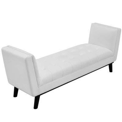 Haven Tufted Button Faux Leather Accent Bench White by Modway