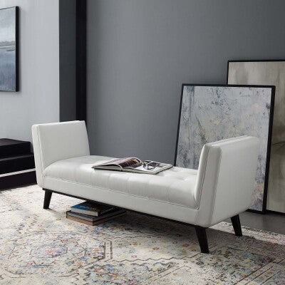 Haven Tufted Button Faux Leather Accent Bench White by Modway