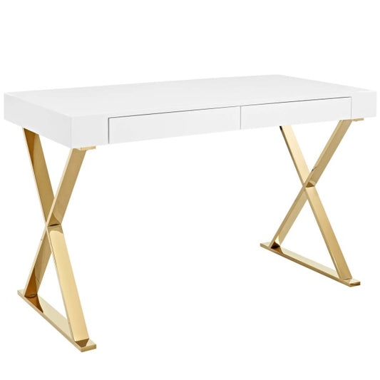 Sector Office Desk White Gold | Fiber By Modway