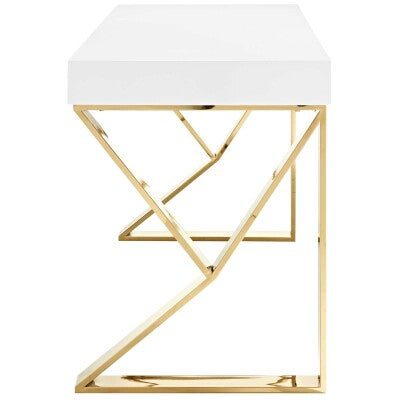 Adjacent Desk White - Gold in White Gold by Modway