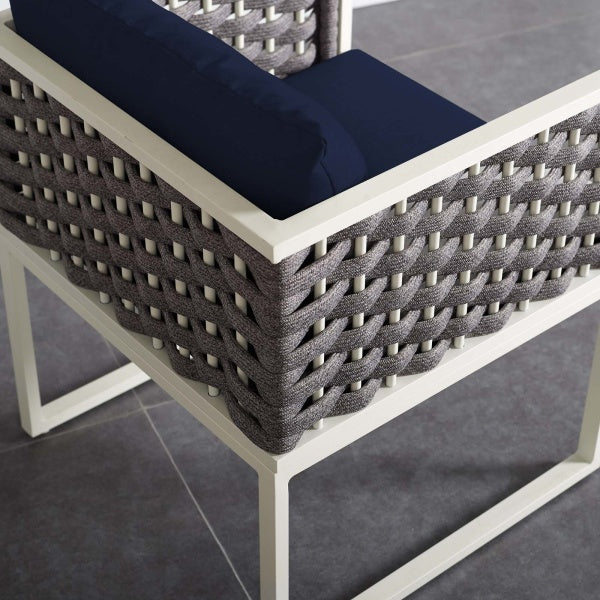 Stance Outdoor Patio Aluminum Dining Armchair in White Navy | Polyester by Modway