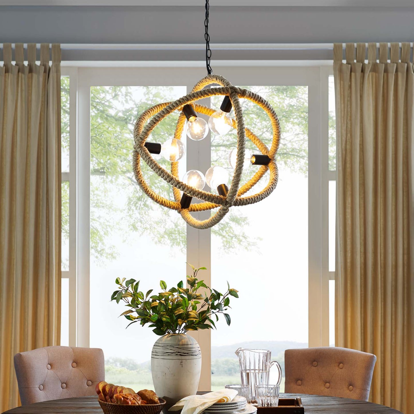 Transpose Rope Pendant Chandelier in Natural by Modway