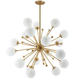 Constellation White Glass and Brass Pendant Chandelier in Gold by Modway