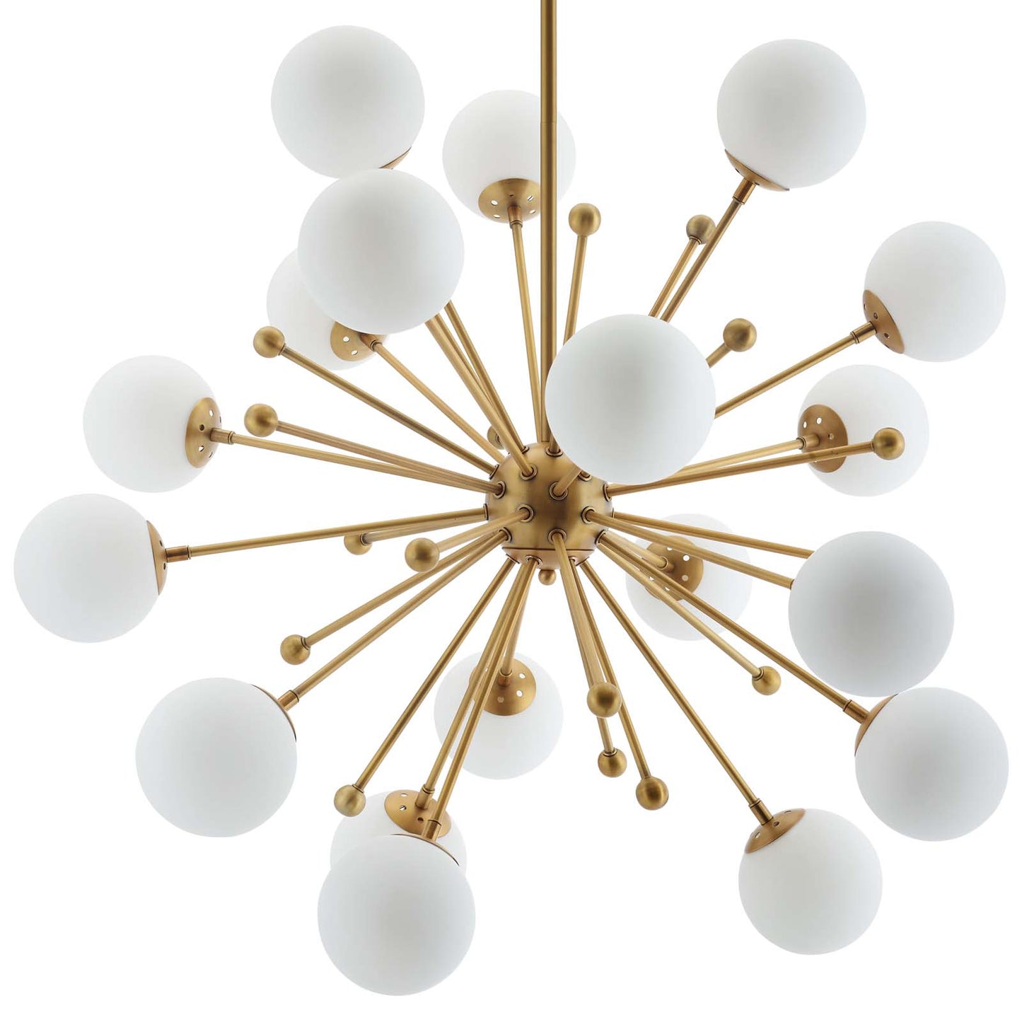 Constellation White Glass and Brass Pendant Chandelier in Gold by Modway